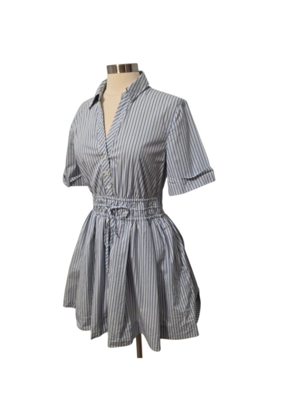 Veronica Beard Susan Stripe Mini Shirtdress Blue Fit Flare Size 8 - Picture 5 of 10